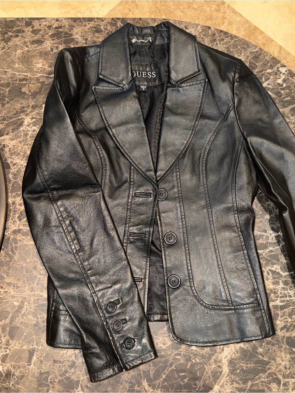 GUESS Black Leather Blazer Jacket with Button Front